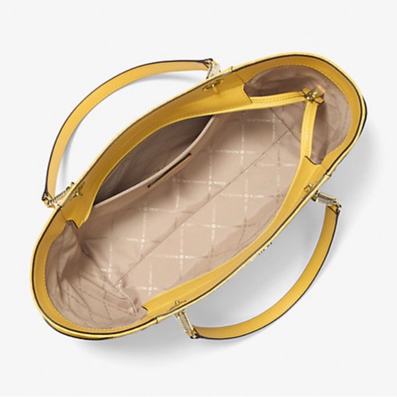 MICHAEL KORS Daisy Yellow Jet Set Logo Travel Large Chain Shoulder Tote - Picture 2 of 8